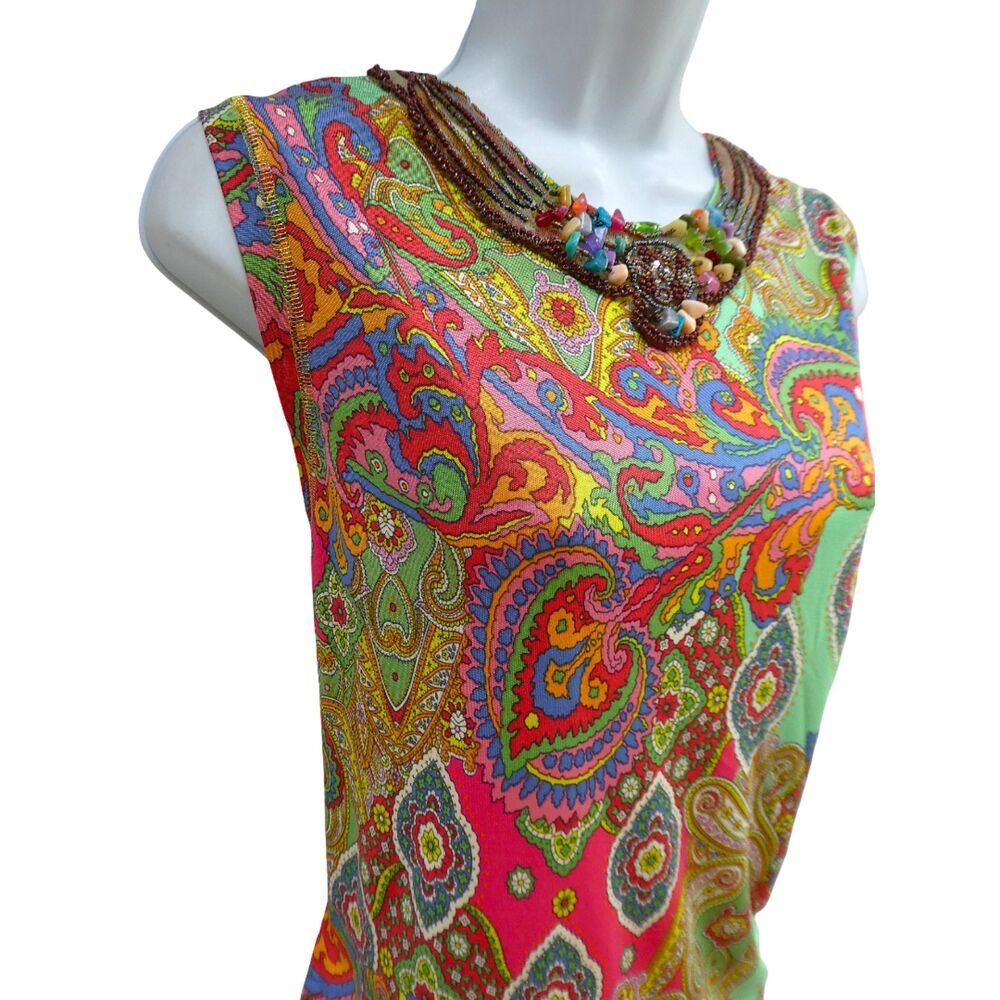 SiLK Vintage Y2K David Meister Vibrant Jeweled Heavily Beaded Paisley Top